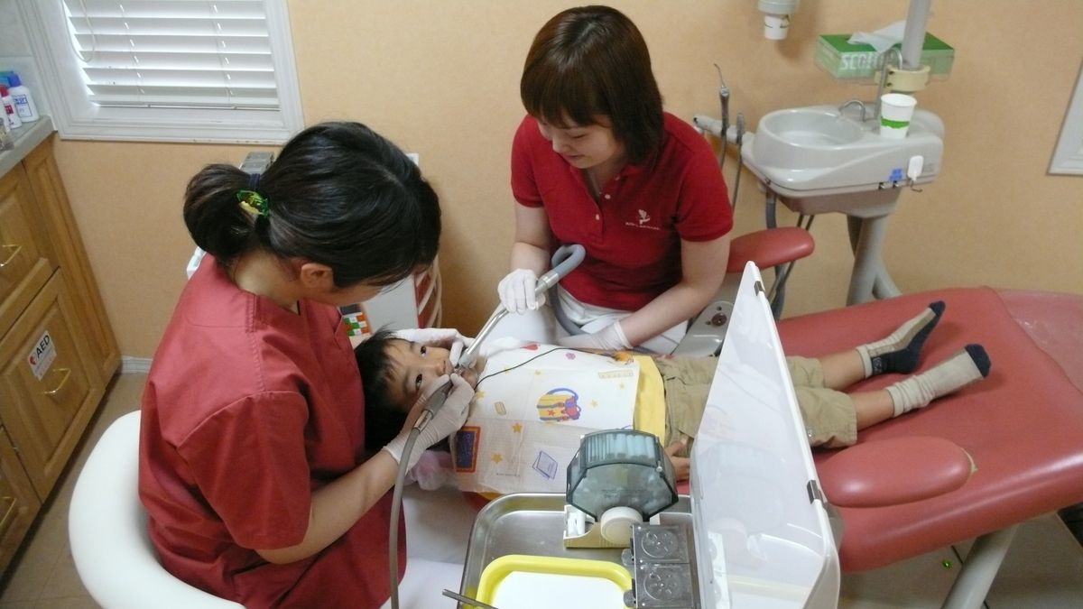 キッズデンタル目黒（歯科医師の求人）の写真4枚目：診療は必ず介助アシスタントが付くフォーハンドスタイルです。