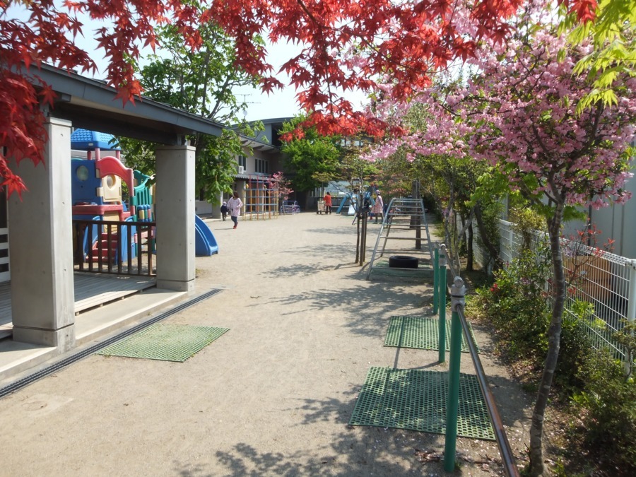 暁学園（保育士の求人）の写真2枚目：園庭には沢山の木々が植えられております。
