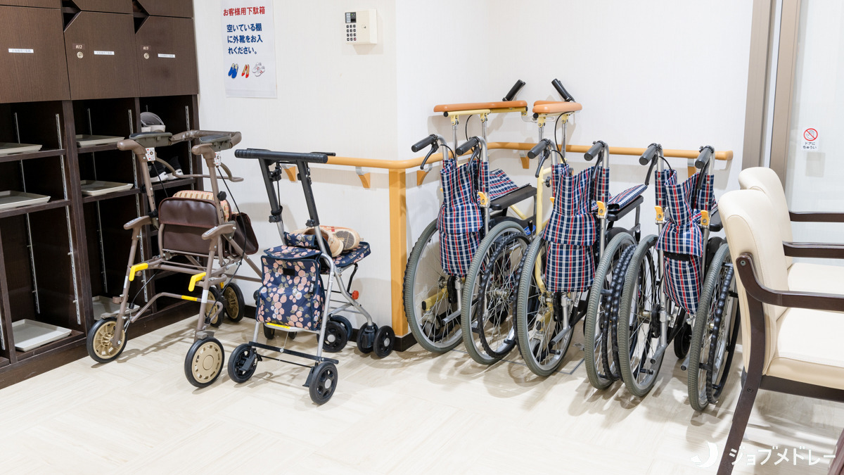 朝日ケアホーム山鼻の写真20枚目：歩行器と車椅子の設備です