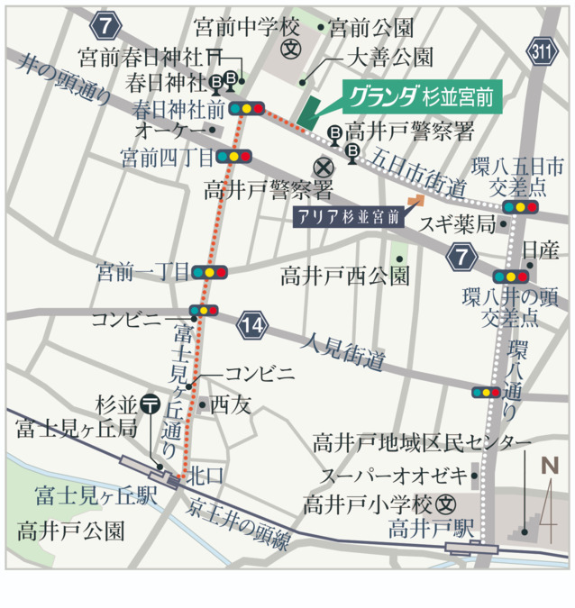 グランダ杉並宮前【2025年07月01日オープン】の写真2枚目：最寄り駅からのマップ