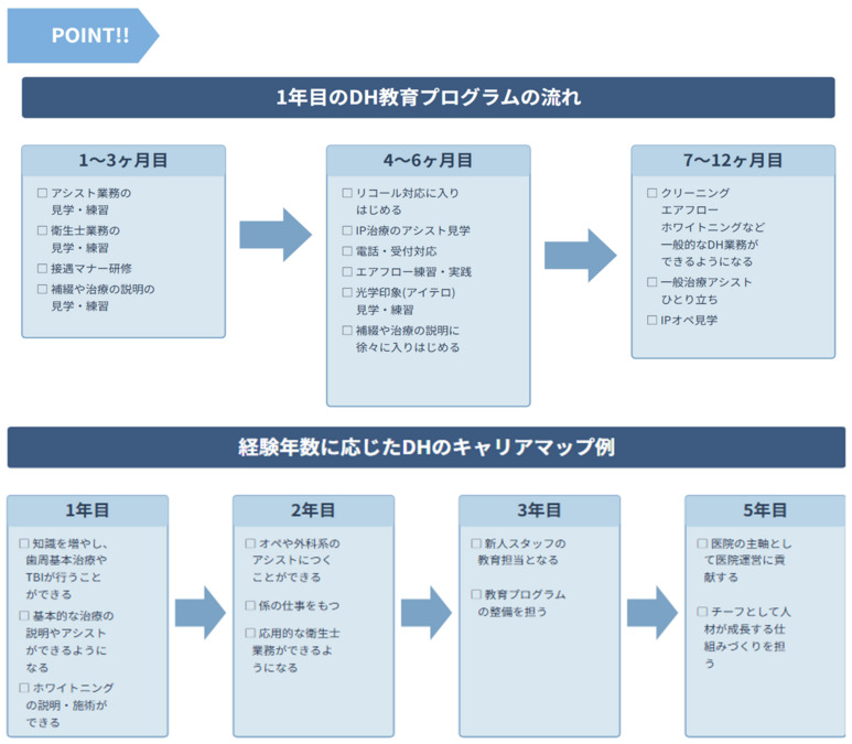 用賀デンタルオフィス（歯科衛生士の求人）の写真4枚目：DHキャリアマップです！教育体制も充実しています。