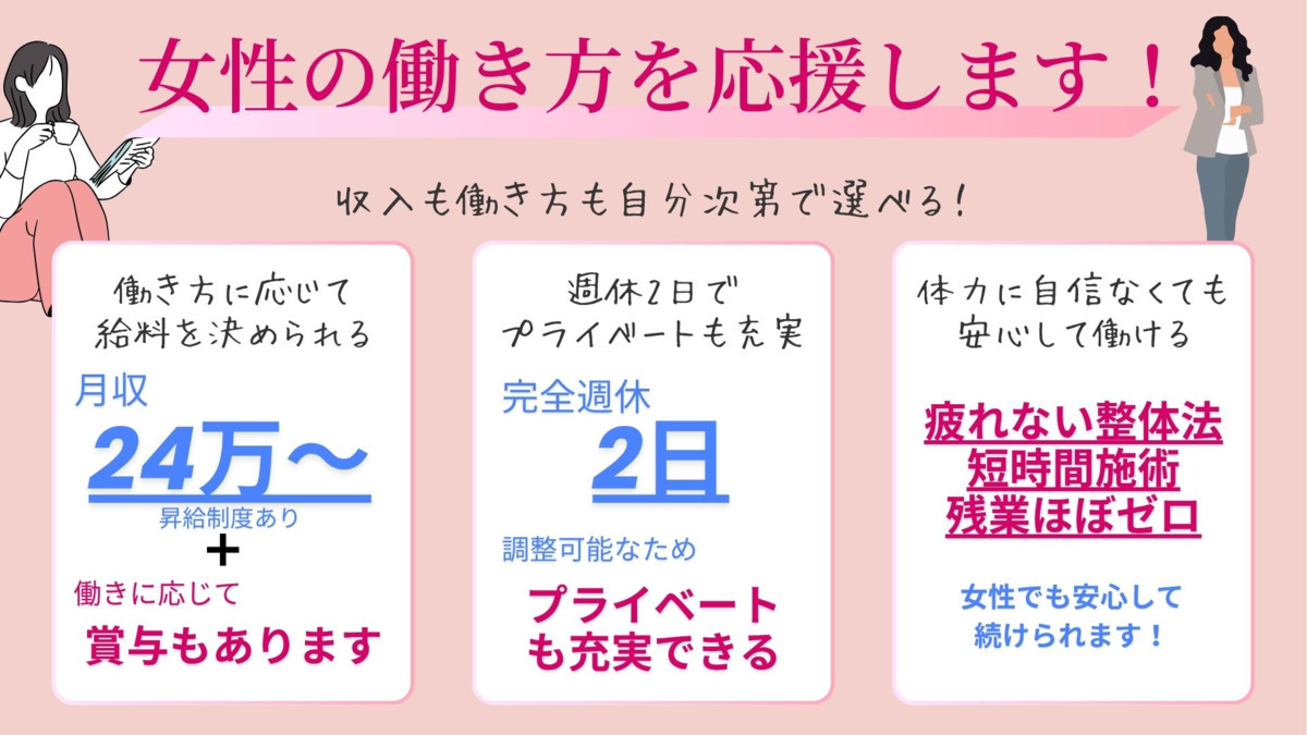 女性専門整体サロン  HINANO  BODY  安城店　【2025年10月オープン】（整体師の求人）の写真2枚目：