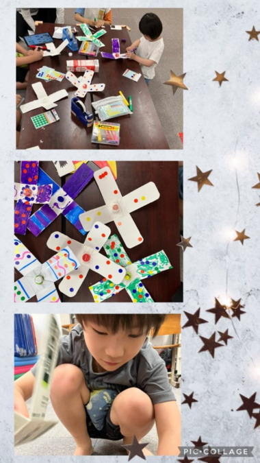 放課後等デイサービス ウィズ神戸（児童指導員/指導員の求人）の写真11枚目：コマ回し工作。職員それぞれが、自分の得意分野で行事提供しています。