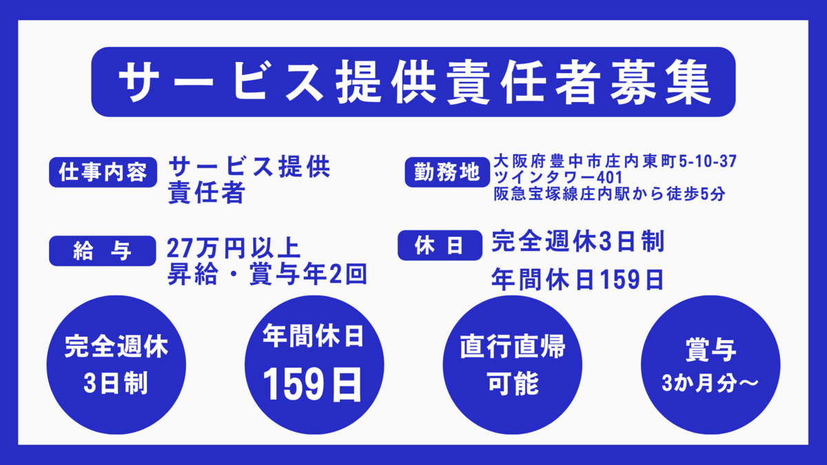 訪問介護「れんと」豊中（サービス提供責任者の求人）の写真：