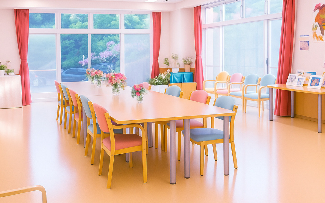 デイサービスセンター桐花園(介護職/ヘルパーの求人)の写真2枚目:明るく広々としたデイサービスフロア