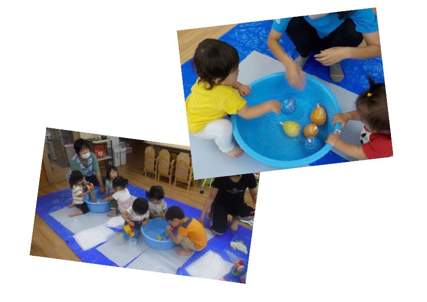 たけのこ保育園（保育士の求人）の写真6枚目：近年は、熱中症対策として室内で水遊びを楽しんでます。