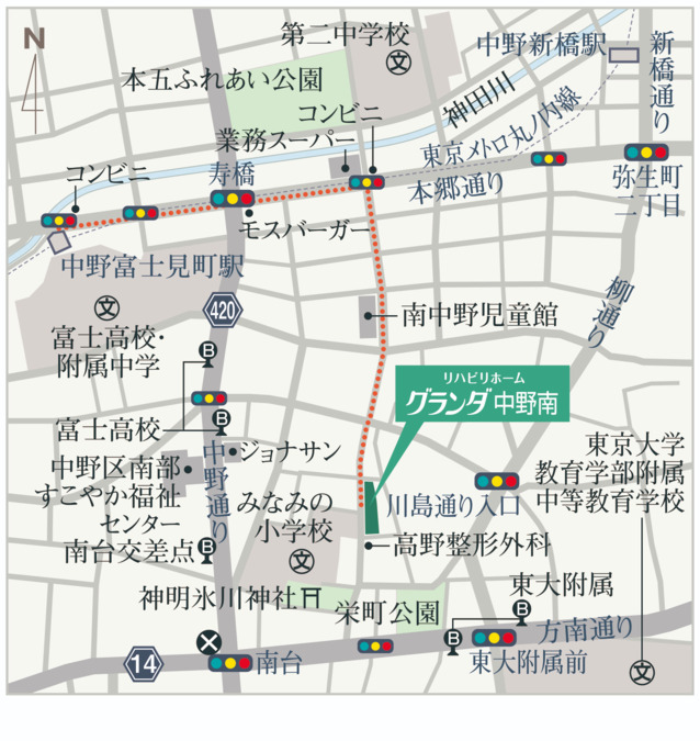 リハビリホームグランダ中野南【2025年12月01日オープン予定】の写真2枚目：最寄り駅からのマップ