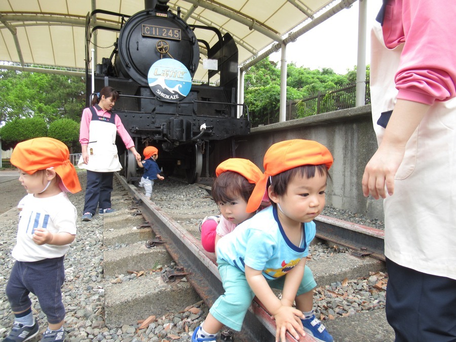 ニチイキッズ湘南鵠沼保育園の写真3枚目：近くの公園までお散歩の時間。間近で見られる列車に大興奮。
