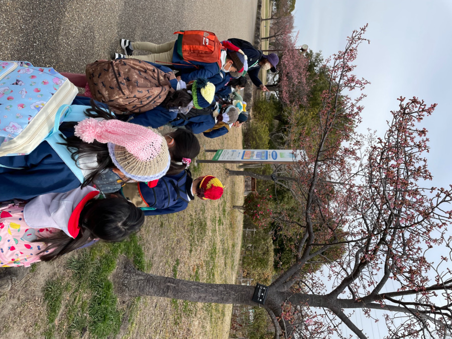 永和保育園（保育士の求人）の写真3枚目：自分たちで作った毛糸の帽子をかぶって園外保育へ（年長児）。