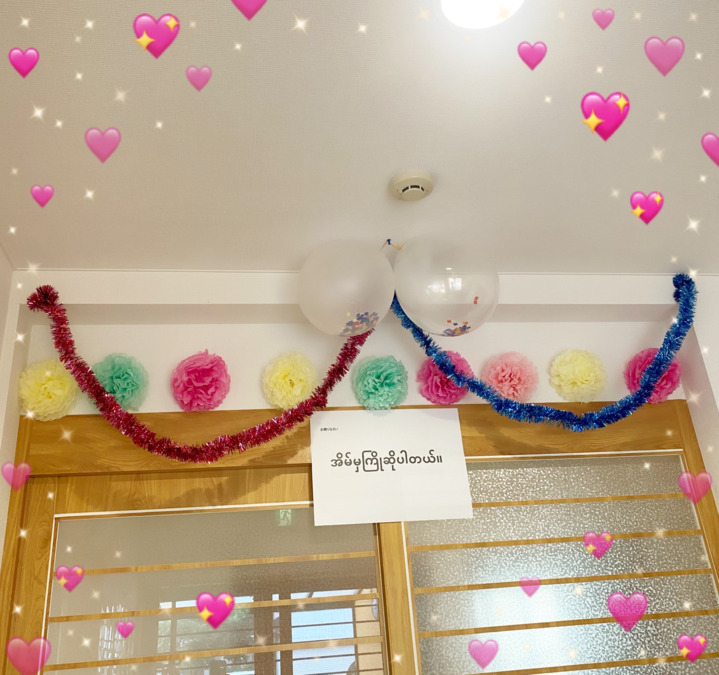 グループホーム「和」みずもと（介護職/ヘルパーの求人）の写真4枚目：ミャンマーから2人特技生来室おもてなし💕💕