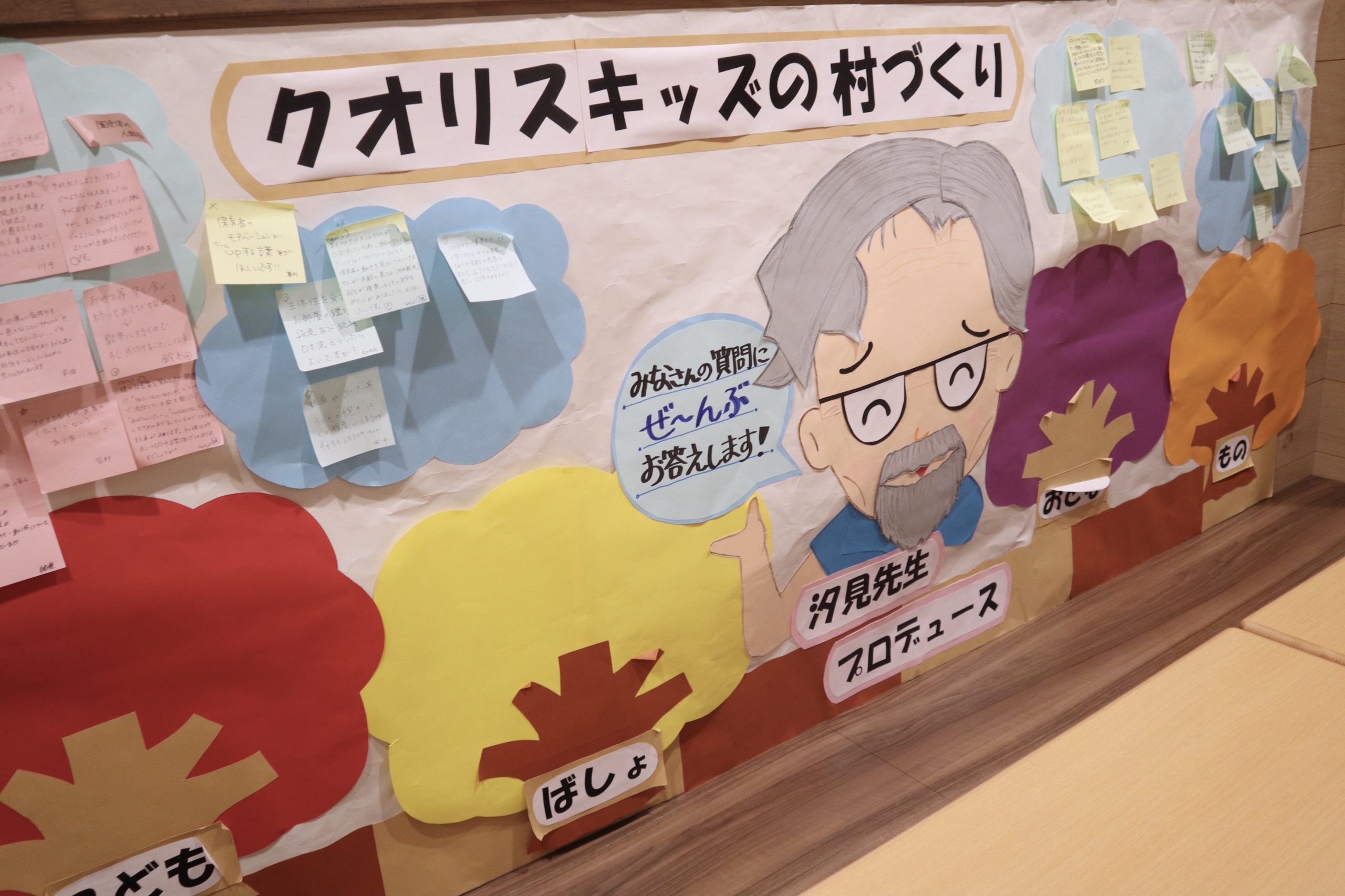 クオリスキッズ 掲示物「汐見先生プロデュース クオリスキッズの村づくり」