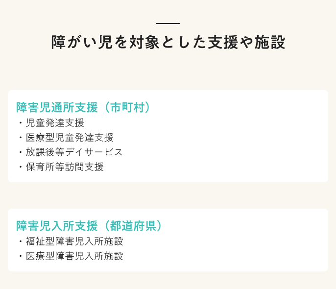 障がい児を対象とした支援や施設