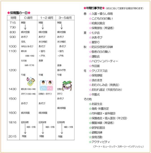 アソシエ・インターナショナルの保育園の一日・年間行事予定